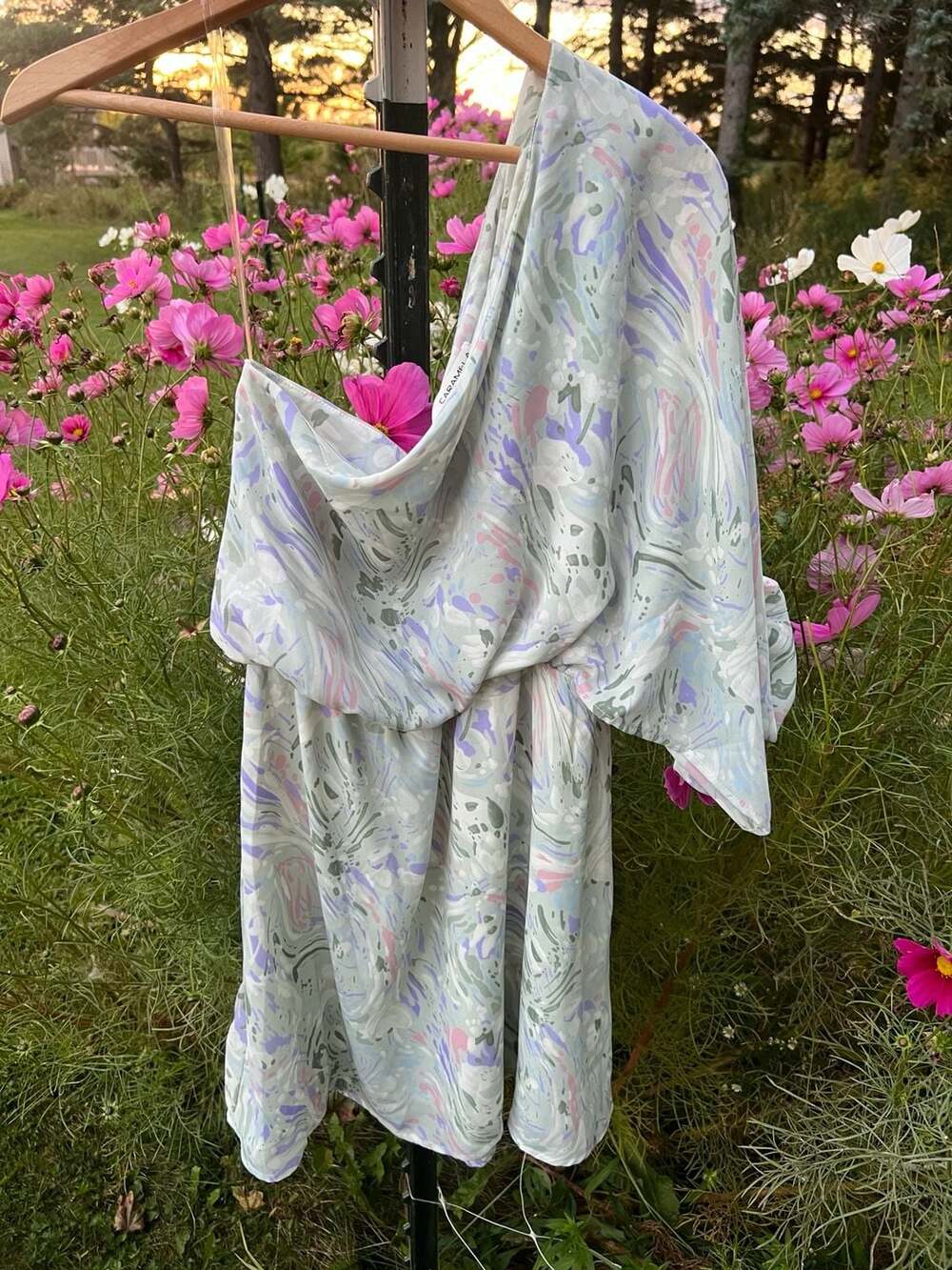 Caramela Willow Dress Size Medium Marble Print One-Shoulder